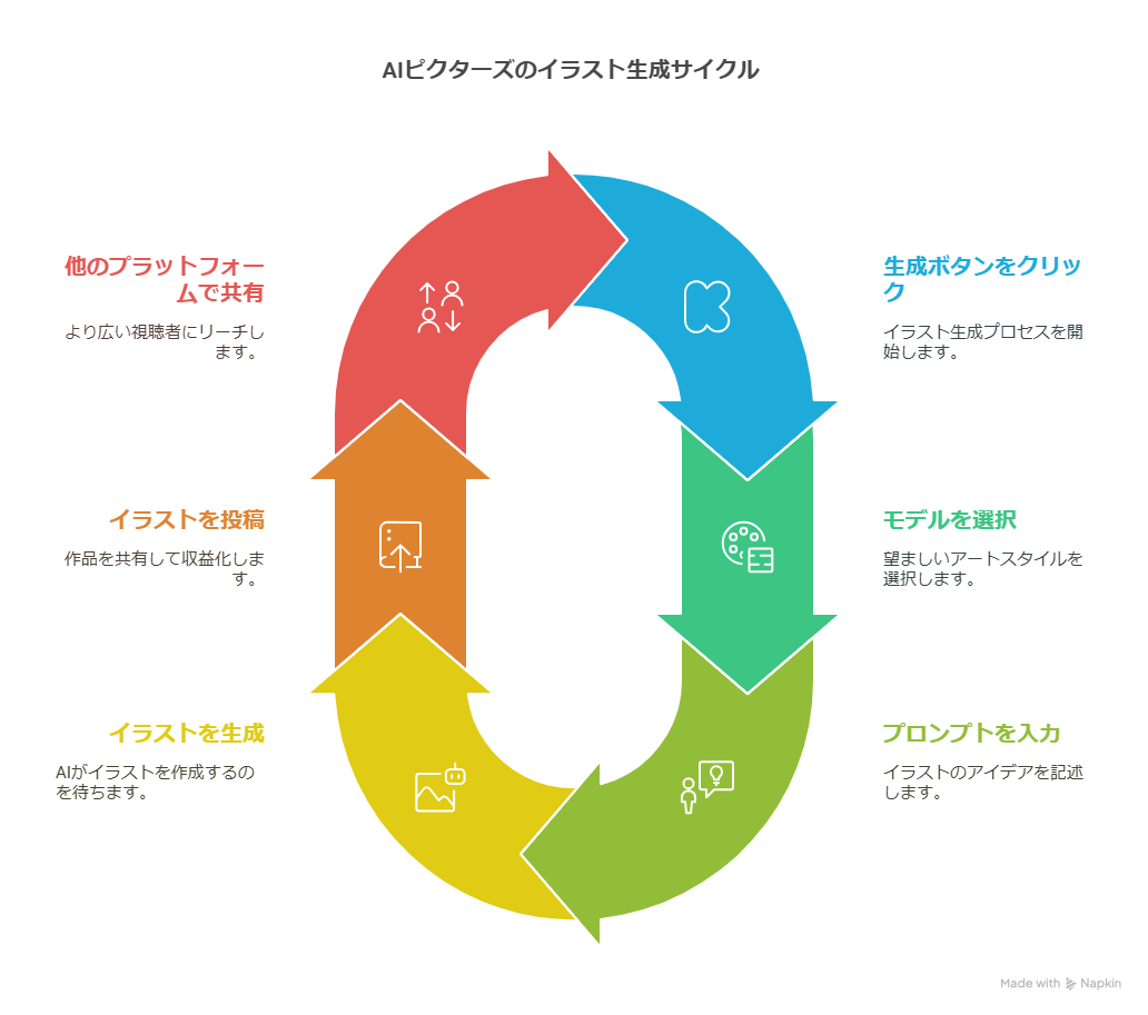 AIピクターズの使い方ガイド：イラスト生成から投稿、収益化も紹介