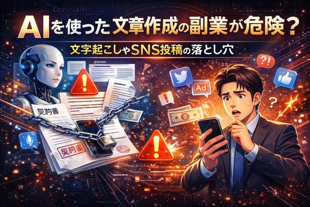 AIを使った文章作成の副業が危険？文字起こしやSNS投稿の落とし穴
