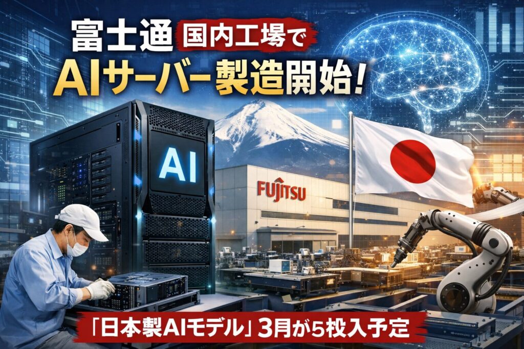 富士通、国内工場でAIサーバーの製造を開始!3月から「日本製AIモデル」を投入予定 記事のアイキャッチ画像