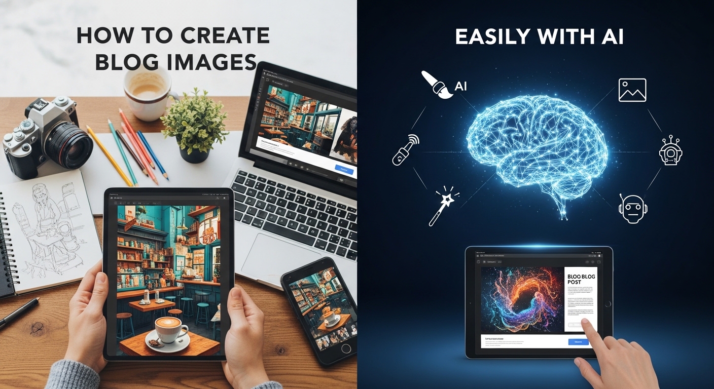 ブログ画像の作り方｜AIで簡単に作る方法を解説記事のアイキャッチ画像を描いてすべての日本語文字は正しく表示されるようにUTF-8エンコーディングを使用すること”