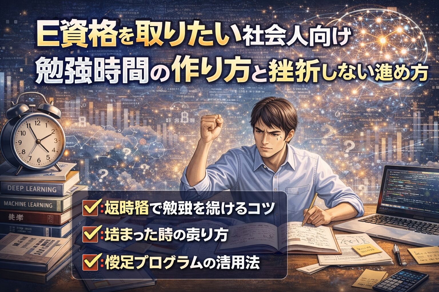 E資格を取りたい社会人向け|勉強時間の作り方と挫折しない進め方