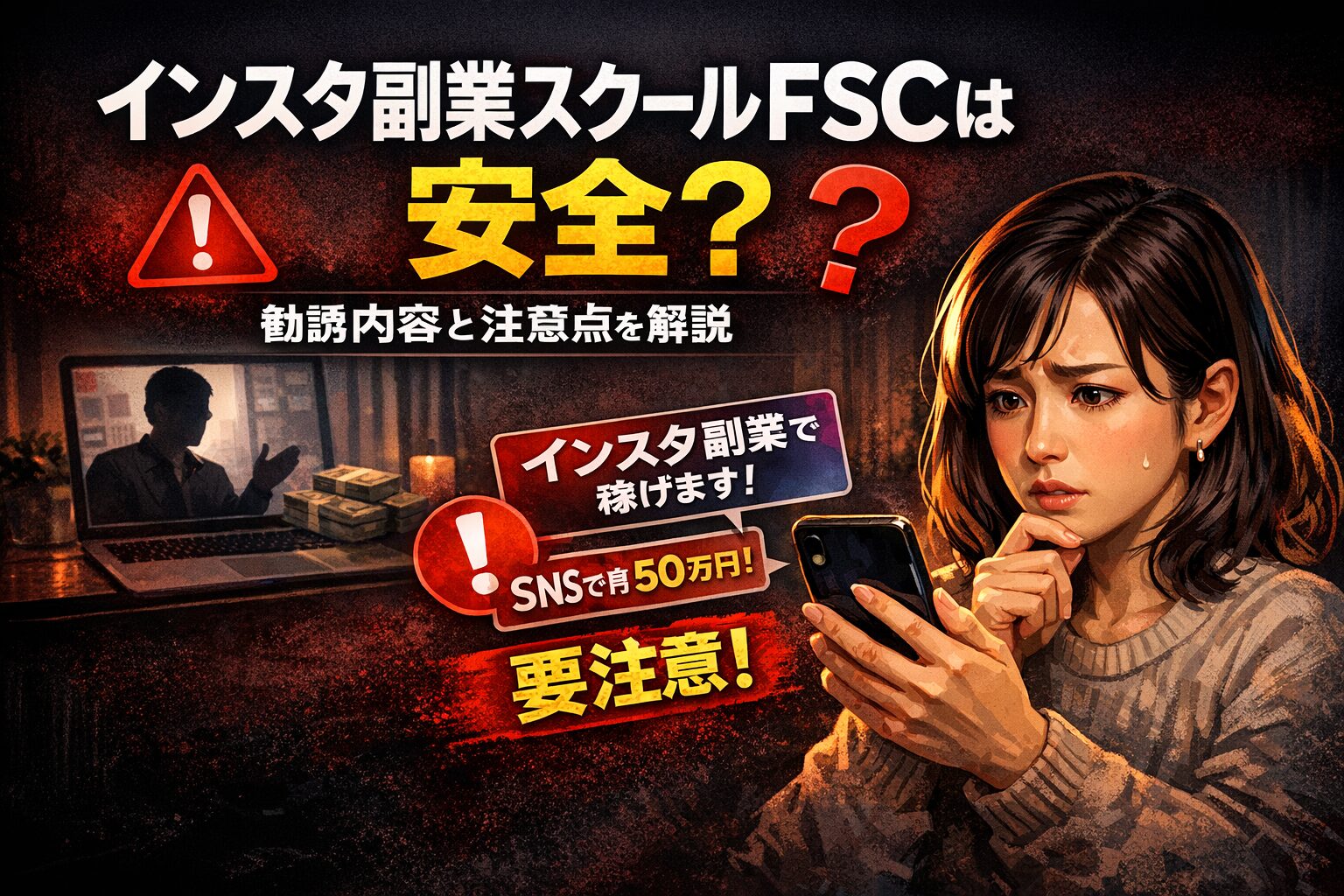 インスタ副業スクールFSCは安全?勧誘内容と注意点記事のアイキャッチ画像